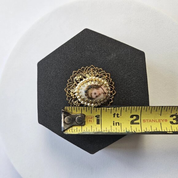 Vintage Porcelain Portrait Faux Seed Pearl Filigree Brooch Pin Pendant Limoges - Picture 2 of 6